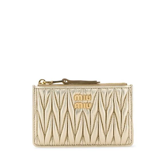 MIU MIU Accessories - MIU MIU Metallic Gold Leather Card Holder